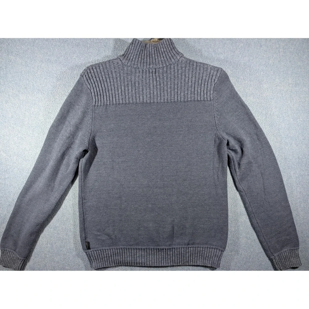 Calvin Klein Sweater Mens Medium Gray Blue Half Zip Mock Neck Cotton Blend Knit
